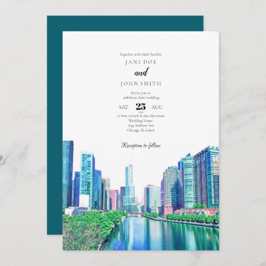 Faire-part de mariage de Chicago (Devant / Derrière)