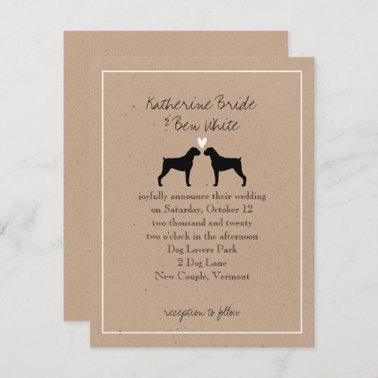 Faire-part de mariage de chiens de boxe (Devant / Derrière)