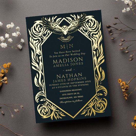 Faire-part de mariage de chouette de fantasy médié