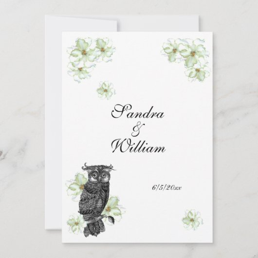 Faire-part de mariage de chouette et de fleurs ver (Dos)