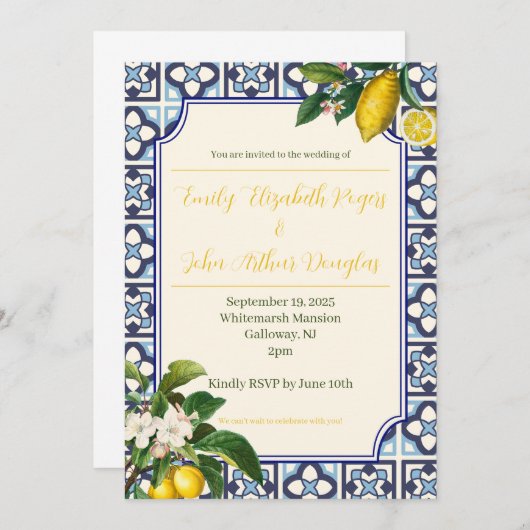 Faire-part de mariage de citron italien (Devant / Derrière)