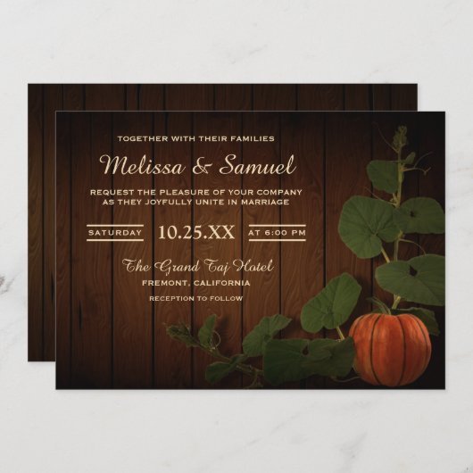 Faire-part de mariage de Citrouille de pays rustiq (Devant / Derrière)