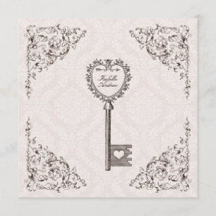 Faire-part de mariage de clé d'amour Vintage #V1