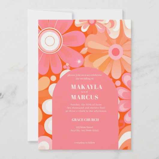 Faire-part de mariage de code QR Arch Gras Rétro (Devant)