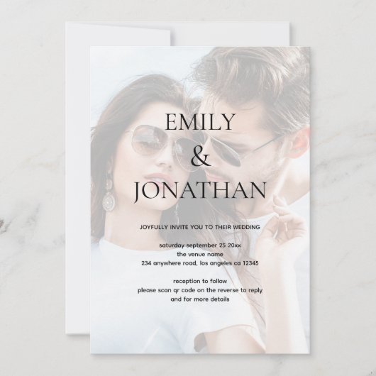 Faire-part de mariage de code QR Arrière - plan ph (Devant)