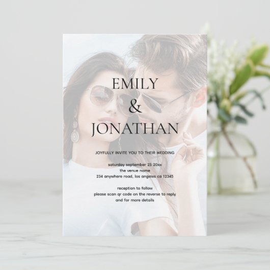 Faire-part de mariage de code QR Arrière - plan ph (Debout devant)