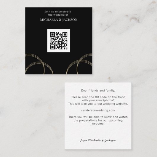 Faire-part de mariage de code QR Black Gold (Devant / Derrière)