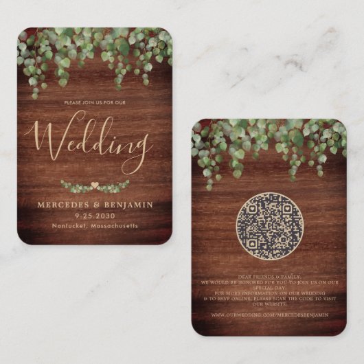 Faire-part de mariage de code QR botanique rustiqu (Devant / Derrière)