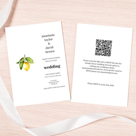 Faire-part de mariage de code QR du citron jaune