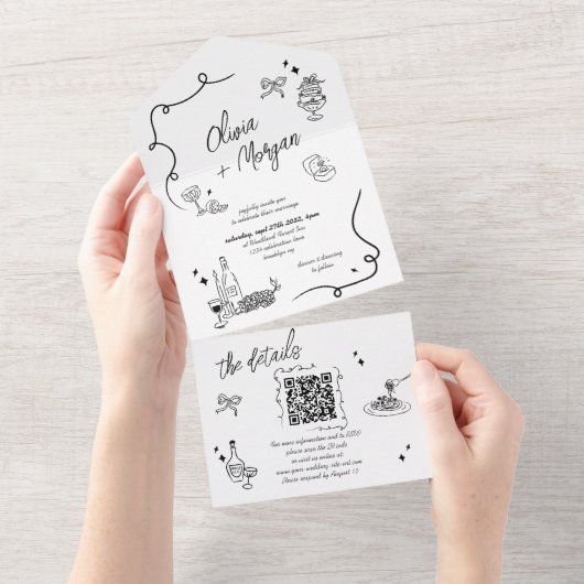 Faire-part de mariage de code QR du gribouillis à  (Déchirure)