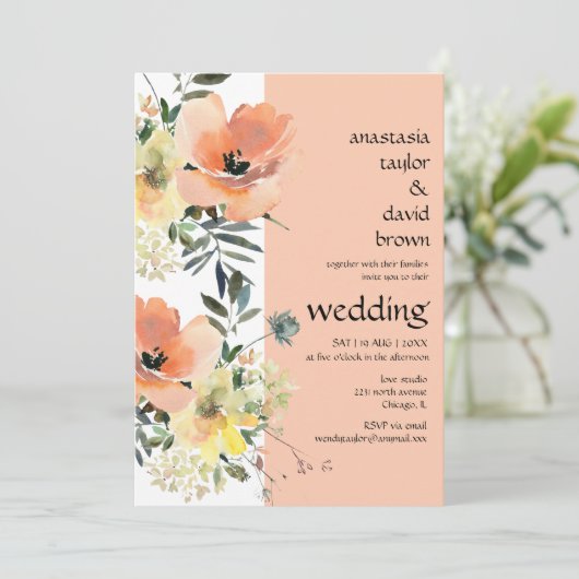 Faire-part de mariage de code QR floral (Debout devant)