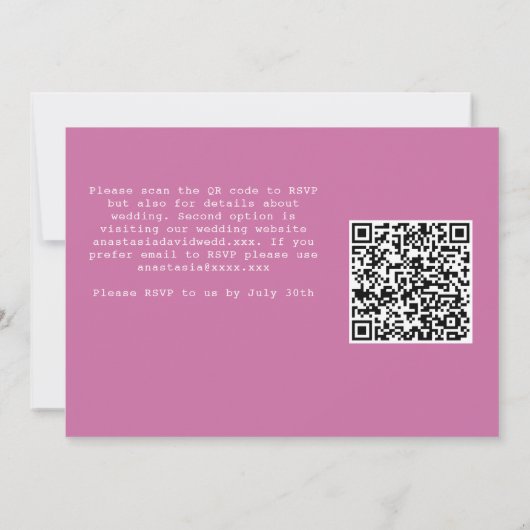 Faire-part de mariage de code QR horizontal rose f (Dos)