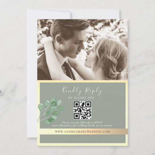 Faire-part de mariage de code QR vert Sage (Dos)