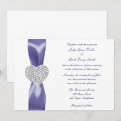 Faire-part de mariage de coeur couleur bleu violet (Devant / Derrière)