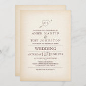 Faire-part de mariage de coeur et de flèche rustiq (Devant / Derrière)