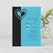 Faire-part de mariage de coeur noir et turquoise (Debout devant)