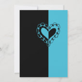 Faire-part de mariage de coeur noir et turquoise (Dos)