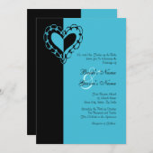 Faire-part de mariage de coeur noir et turquoise (Devant / Derrière)