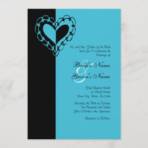 Faire-part de mariage de coeur noir et turquoise