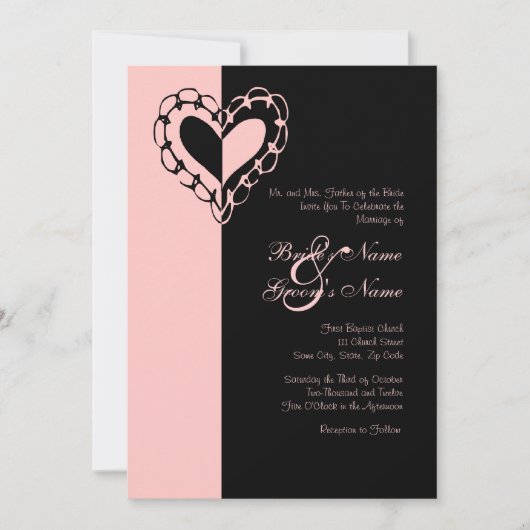 Faire-part de mariage de coeur rose et noir (Devant)