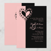 Faire-part de mariage de coeur rose et noir (Devant / Derrière)