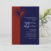 Faire-part de mariage de coeur rouge, blanc et ble (Debout devant)