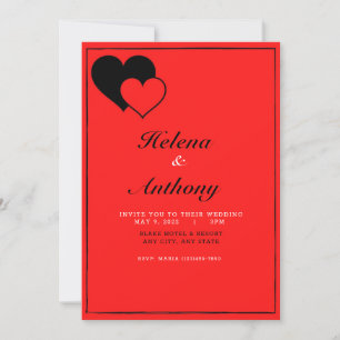 Faire-part de mariage de coeur rouge et noir