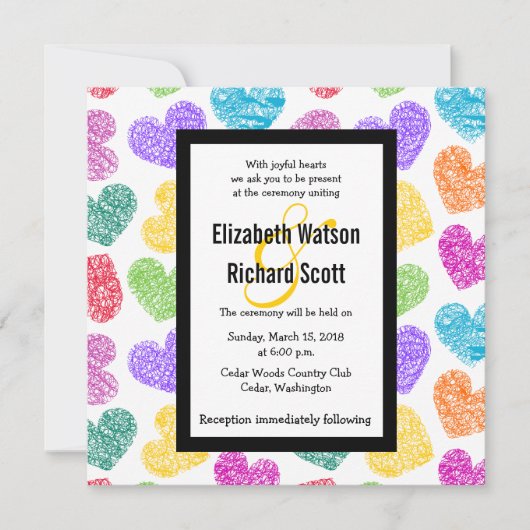 Faire-part de mariage de coeurs vibreux dessinés à (Devant)