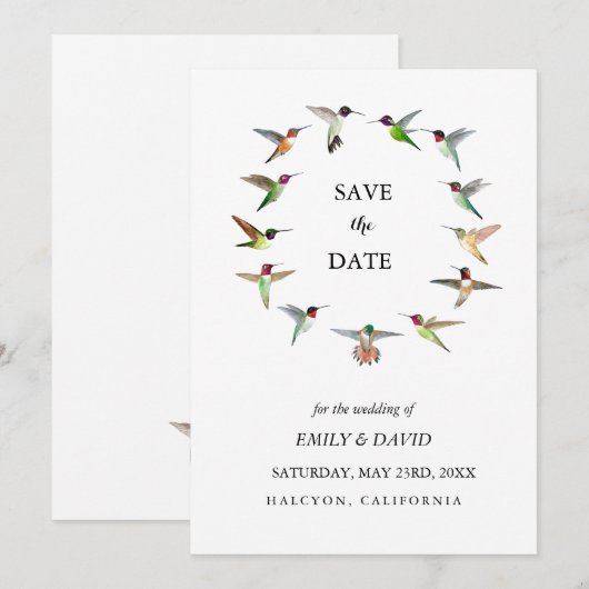 Faire-part de mariage de colibri à date fixe (Devant / Derrière)