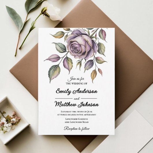 Faire-part de mariage de concepteur de Rose violet