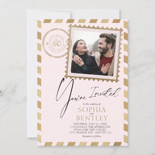 Faire-part de mariage de conception d'Airmail (Devant)