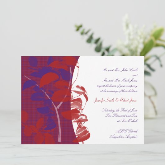 Faire-part de mariage de conception de feuilles ro (Debout devant)