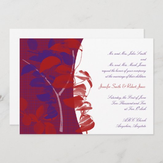 Faire-part de mariage de conception de feuilles ro (Devant / Derrière)