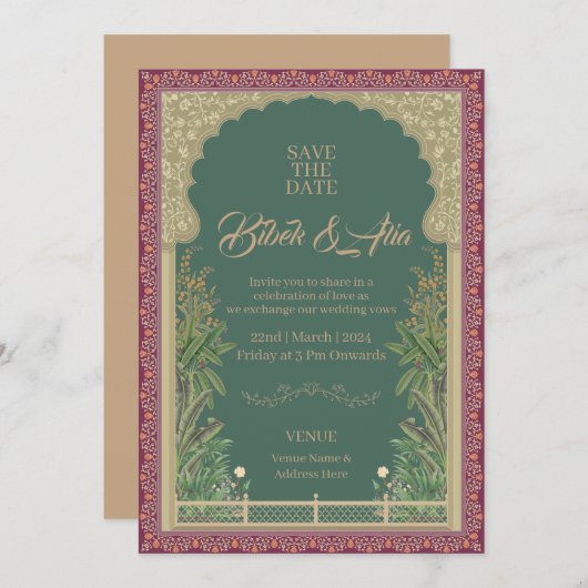 Faire-part de mariage de conception de Mughal (Devant / Derrière)