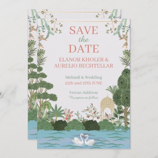 Faire-part de mariage de conception de Mughal (Devant / Derrière)