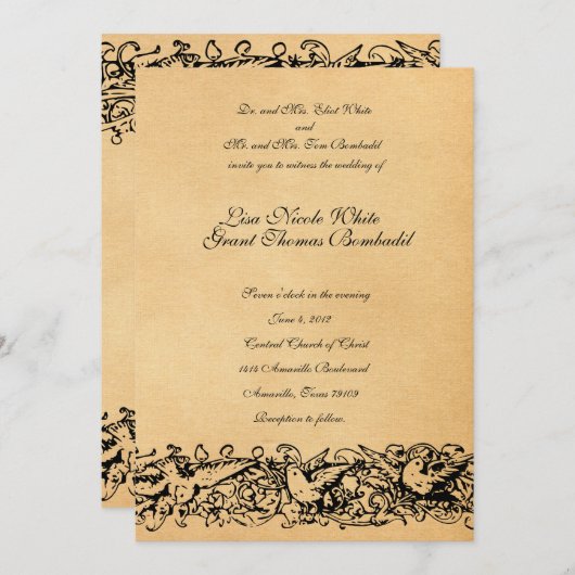 Faire-part de mariage de conception de parchemin V (Devant / Derrière)