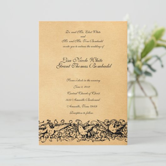 Faire-part de mariage de conception de parchemin V (Debout devant)