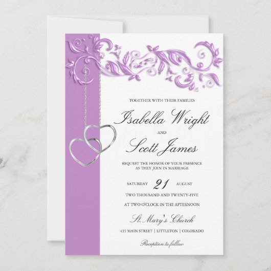 Faire-part de mariage de conception florale de lav (Devant)