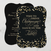 Faire-part de mariage de confettis de noir et d'or (Devant / Derrière)
