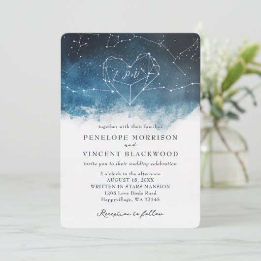 Faire-part de mariage de constellation cardiaque (Debout devant)