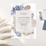 Faire-part de mariage de coquillages bleus sur la<br><div class="desc">Faire-part de mariage de coquillages bleu sur la côte.</div>