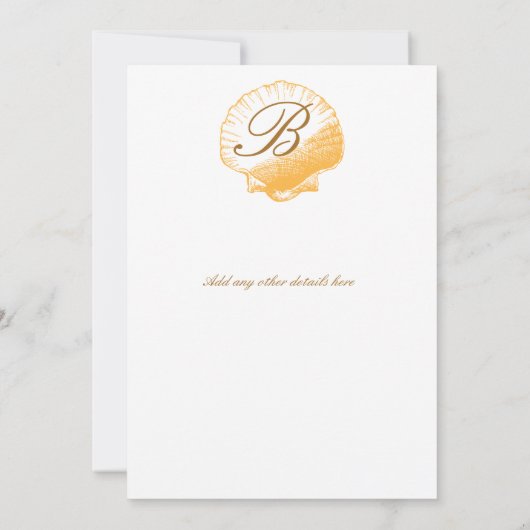 Faire-part de mariage de coquilles de sable doré (Dos)