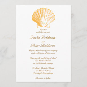 Faire-part de mariage de coquilles de sable doré