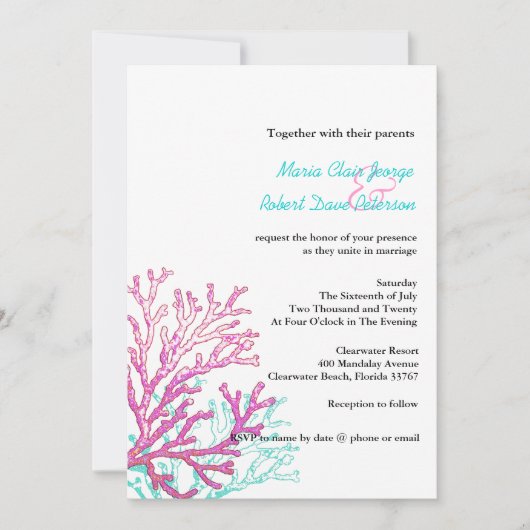Faire-part de mariage de corail moderne de (Devant)