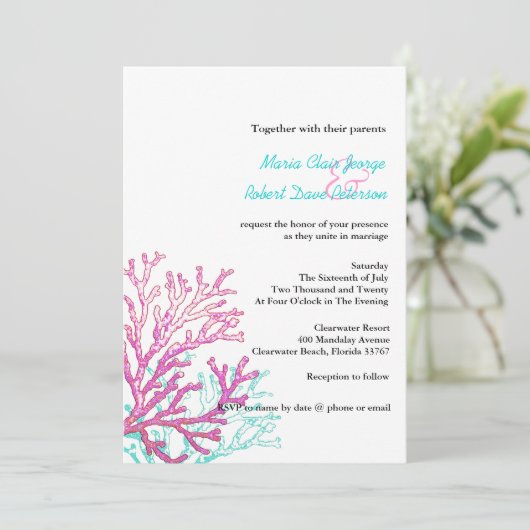 Faire-part de mariage de corail moderne de (Debout devant)