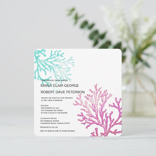 Faire-part de mariage de corail moderne de (Debout devant)