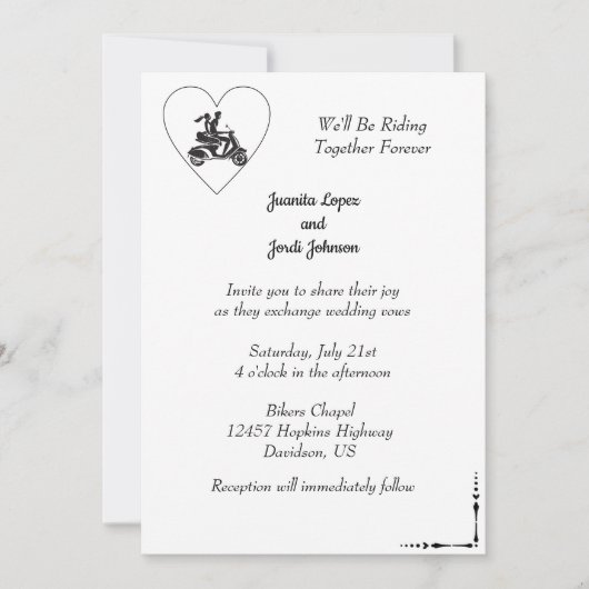Faire-part de mariage de couple à moto (Devant)