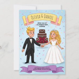Faire-part de mariage de couple de dessin animé de