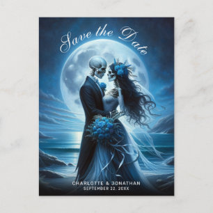Faire-part de mariage de couple de squelettes bleu