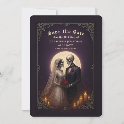 Faire-part de mariage de couple de squelettes goth (Devant)